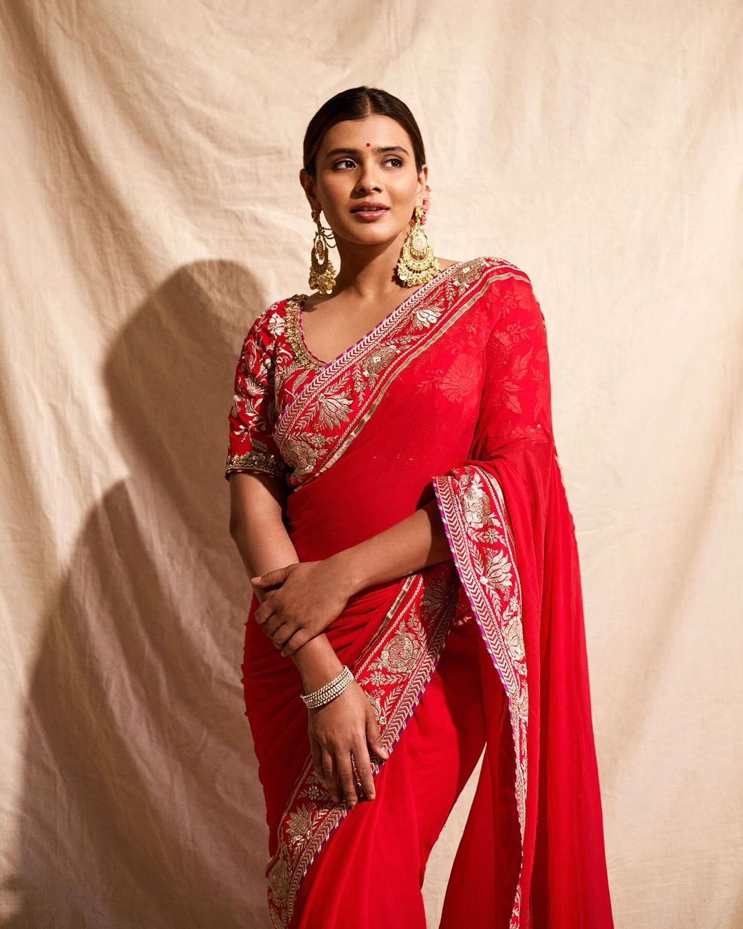 Indian Actress Hebah Patel Stills in Red Saree